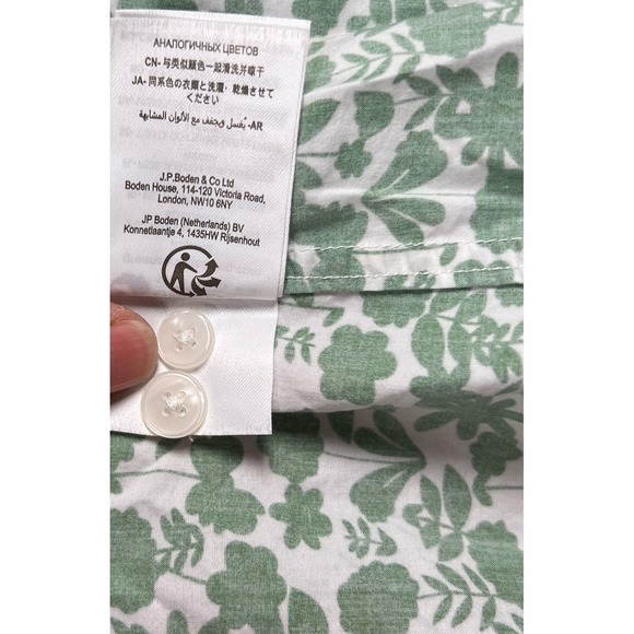 Boden Button Down Shirt Women's 2P Green White Floral Print Cotton Long Sleeve - Picture 9 of 9